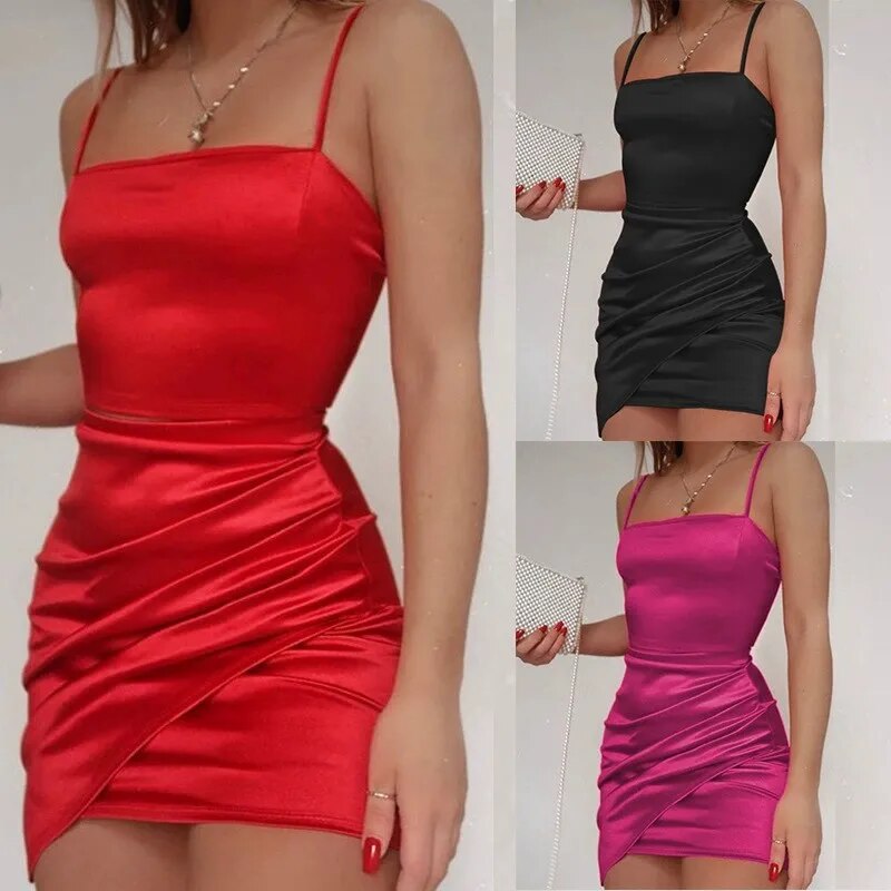 xakxx- Sexy Off Shoulder Bodycon Dresses Women Hot Mini Slip Dress Lady Night Club Sleeveless Tight Fold Design Slim Fit Short Dresses