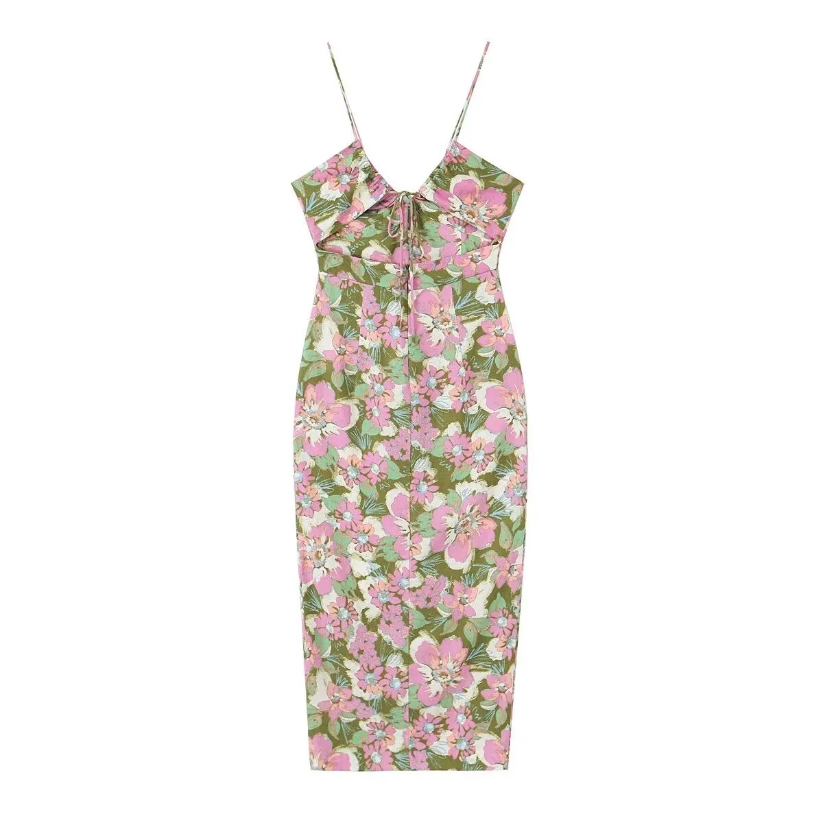 xakxx- New Summer Temperament Casual Sexy V-neck Pleated Decorative Linen Blended Flower Print Dress for Women