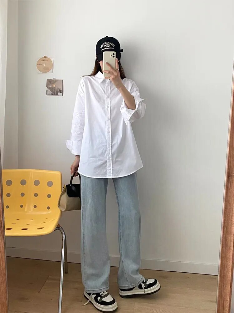 xakxx xakxx - New Women's temperament fashion casual casual sexy white backless design lapel long-sleeved poplin shirt