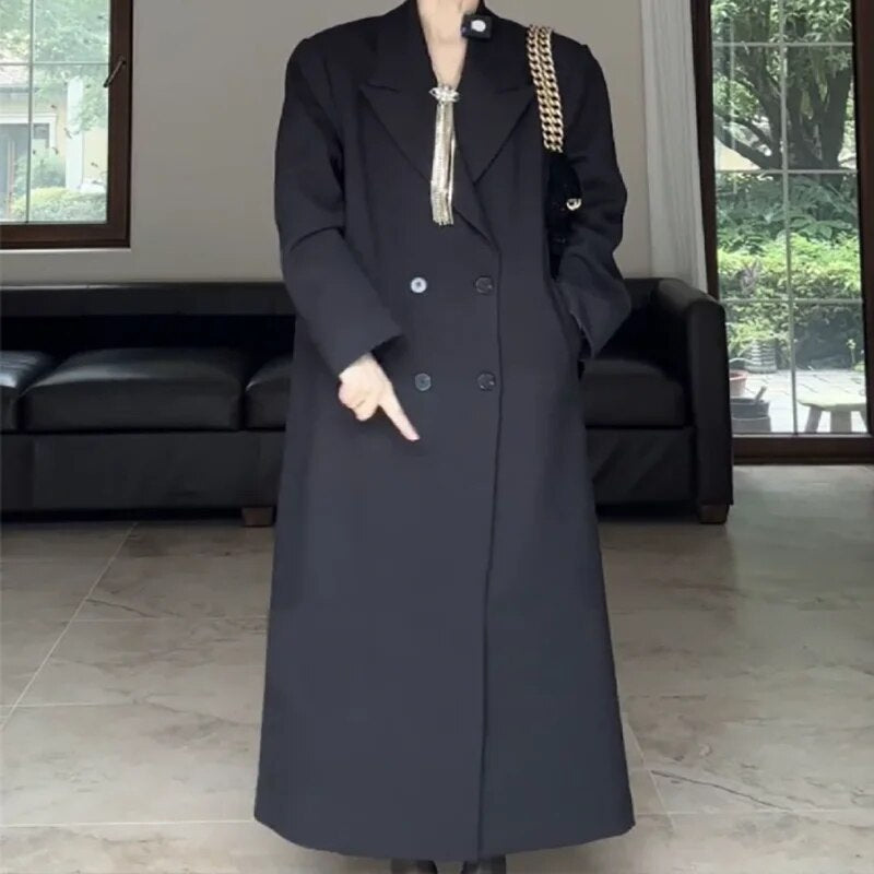 xakxx xakxx-Trench Coat Women Long Windbreaker Autumn Fashion Chic British Style Double Breasted Khaki Trench Coat For Women Plus Size