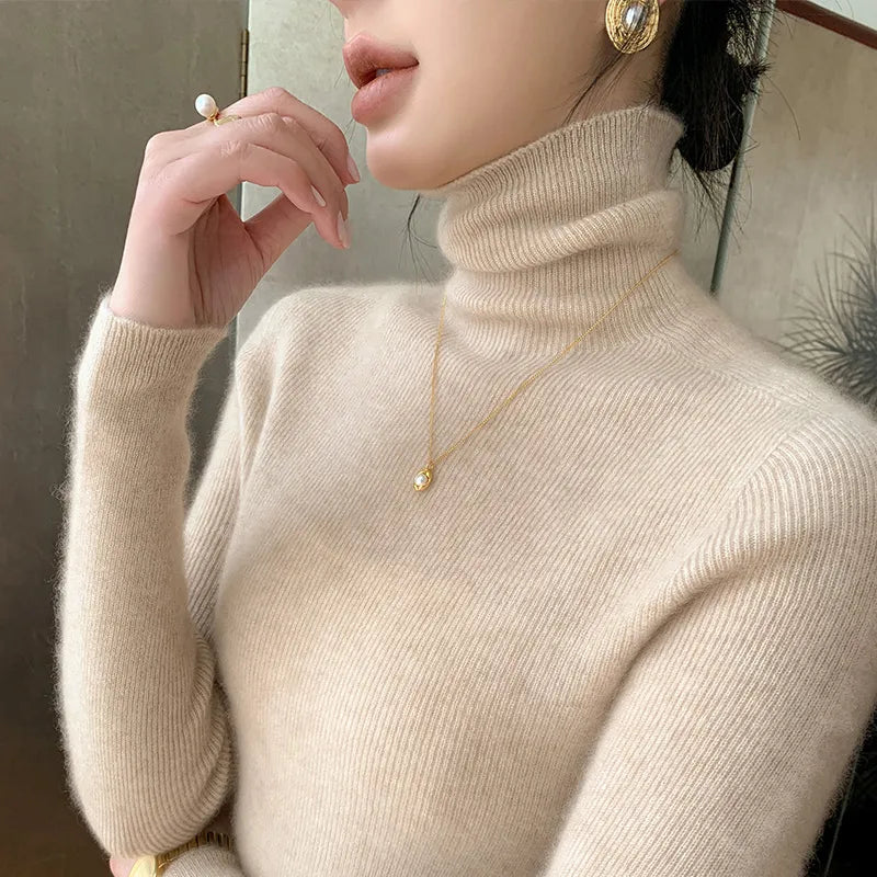 xakxx xakxx-100 pure mountain cashmere sweater autumn and winter ladies sweater knit bottoming shirt high neck pullover slim joker inside.