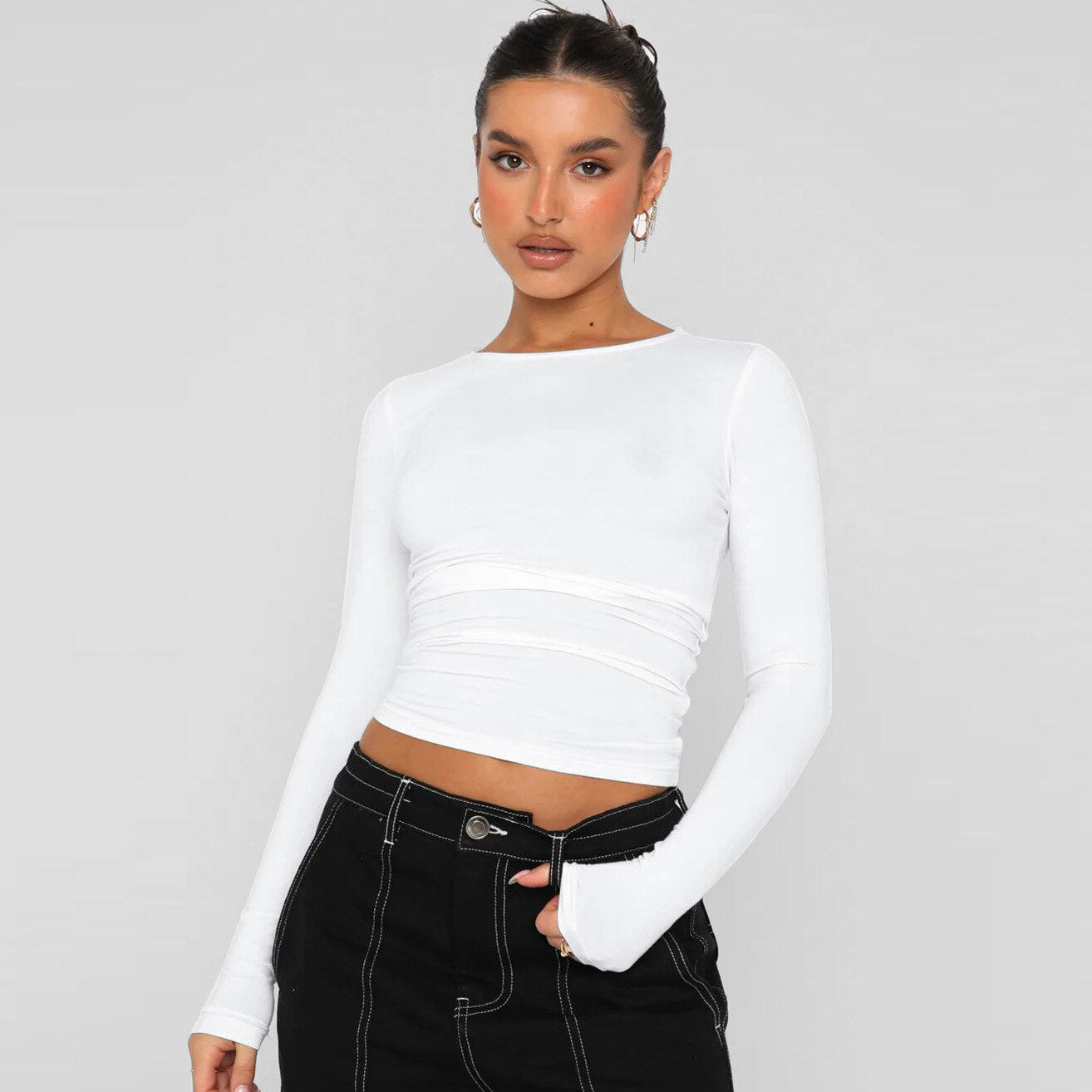 xakxx Women's T-shirt Y2K Tight Casual Long-sleeved Breathable Bottoming Shirt Versatile Outside Wear Moisture Wicking Shirts Clothes