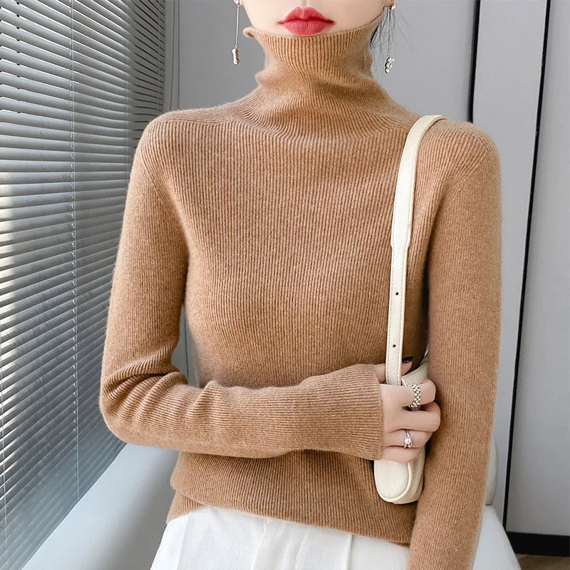 xakxx xakxx-100 pure mountain cashmere sweater autumn and winter ladies sweater knit bottoming shirt high neck pullover slim joker inside.
