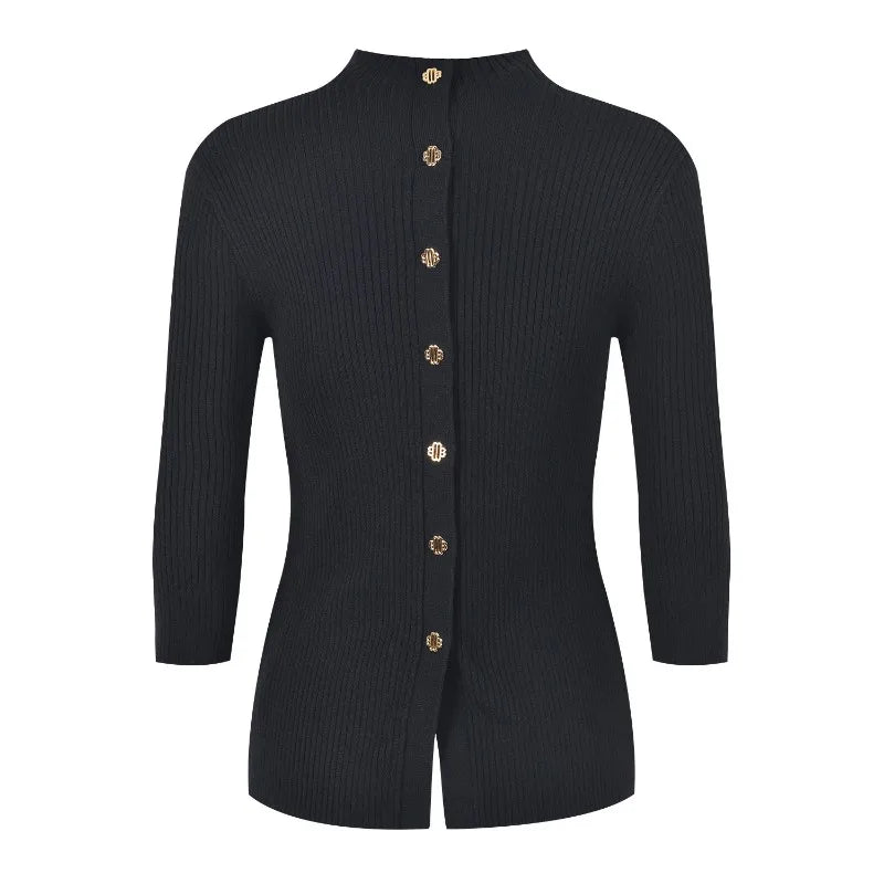 xakxx xakxx Fall Female Clothing Half High Neck Seven Sleeve Sweater Women's Slim Knit Bottom Shirt Top