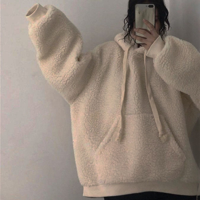 xakxx Thanksgiving Lamb Cashmere Hoodies Sweatshirts Women Autumn Long Sleeve Thick Warm Pullover Korean Loose Hairy Hoodie Top Female