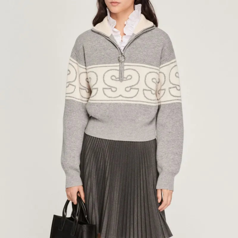 xakxx xakxx Women's Pullover Fall and Winter Women's Clothing Double S Printed Loose Knit Over Sweater