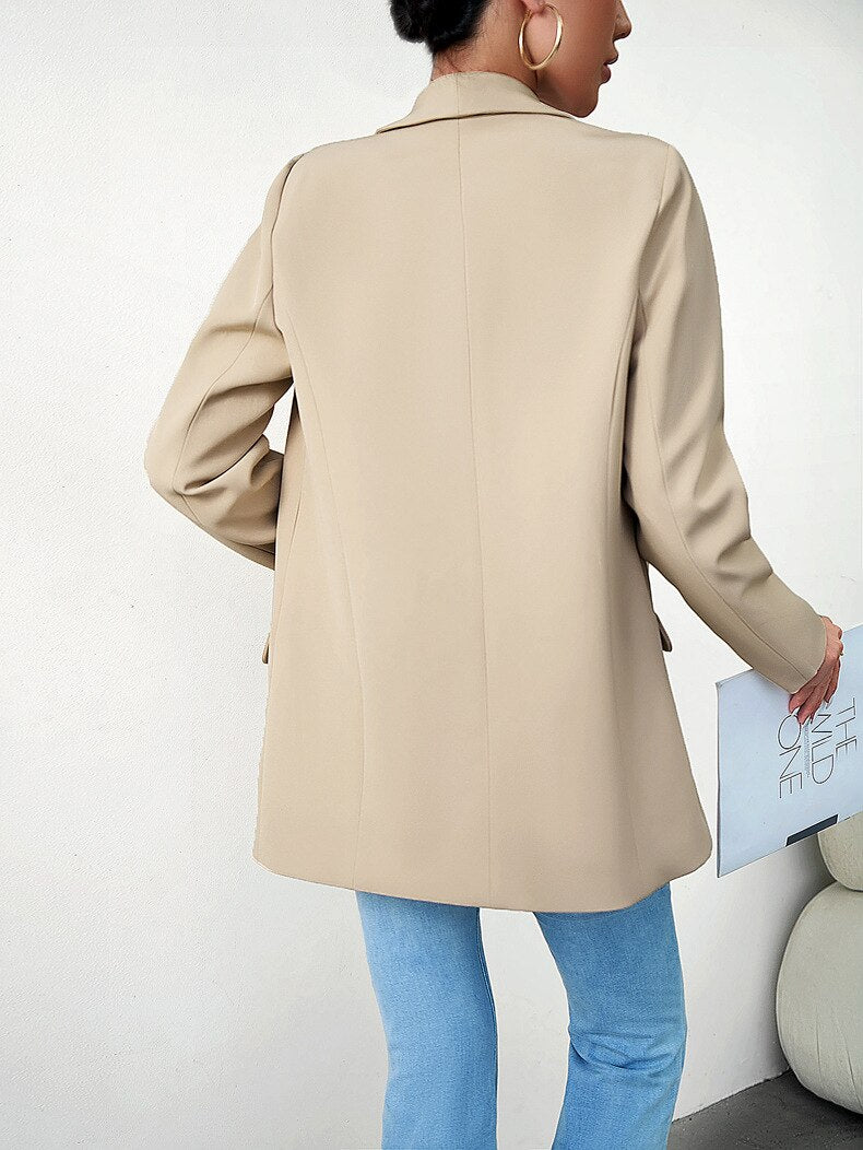 xakxx Women's Tops Coat Temperament Commuter Blazer Regular Sleeve Blazer Collar Solid Color Thin Blazer Jacket Women Clothing
