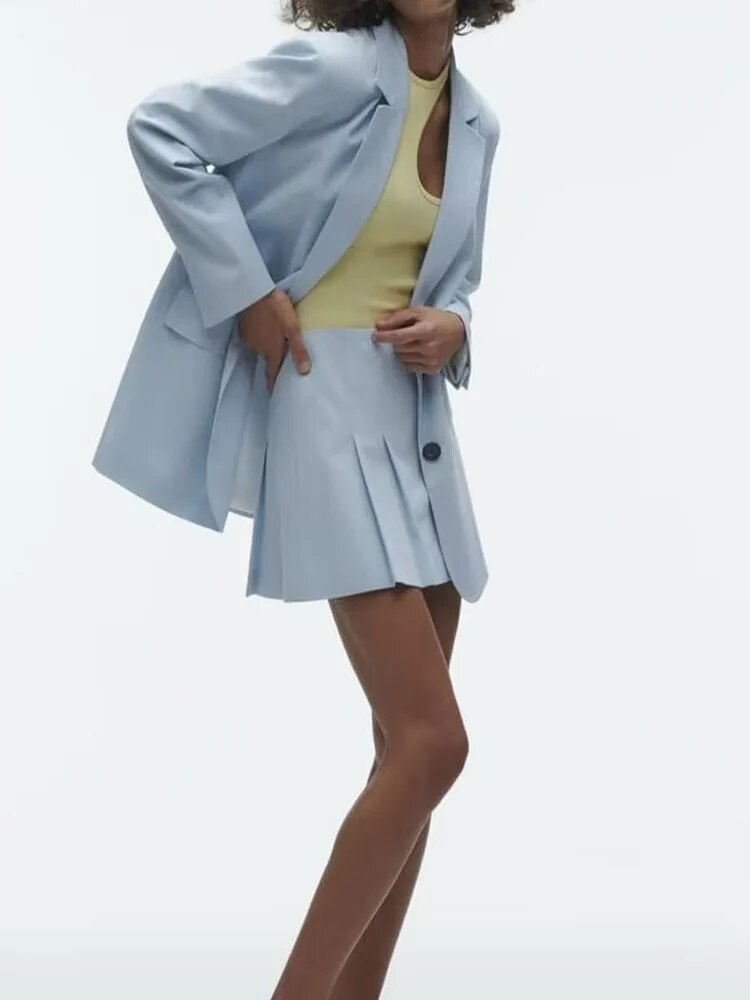 xakxx xakxx - New women's wide pleated pants skirt wide version suit coat lapel long sleeve loose straight sleeve suit coat