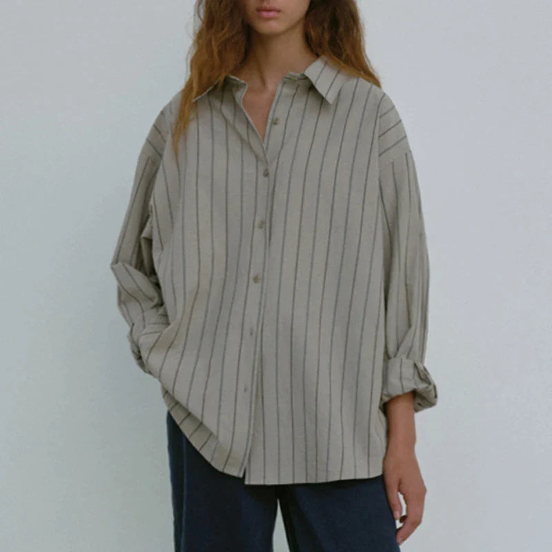 xakxx xakxx New Autumn Female Clothing Casual Loose Irregular Stripe Long Sleeve Shirt Women's Blouse