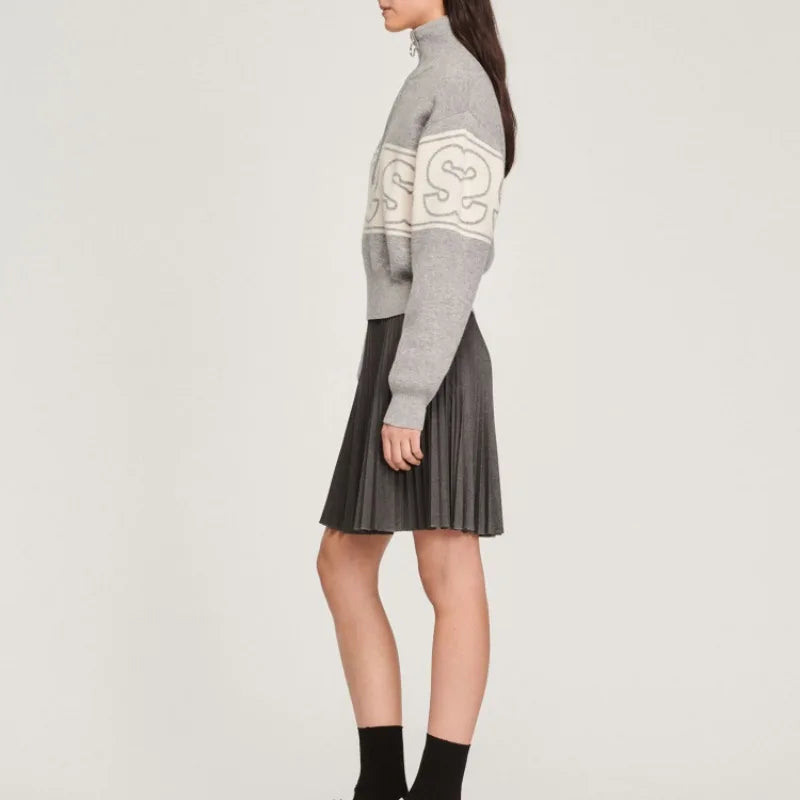 xakxx xakxx Women's Pullover Fall and Winter Women's Clothing Double S Printed Loose Knit Over Sweater