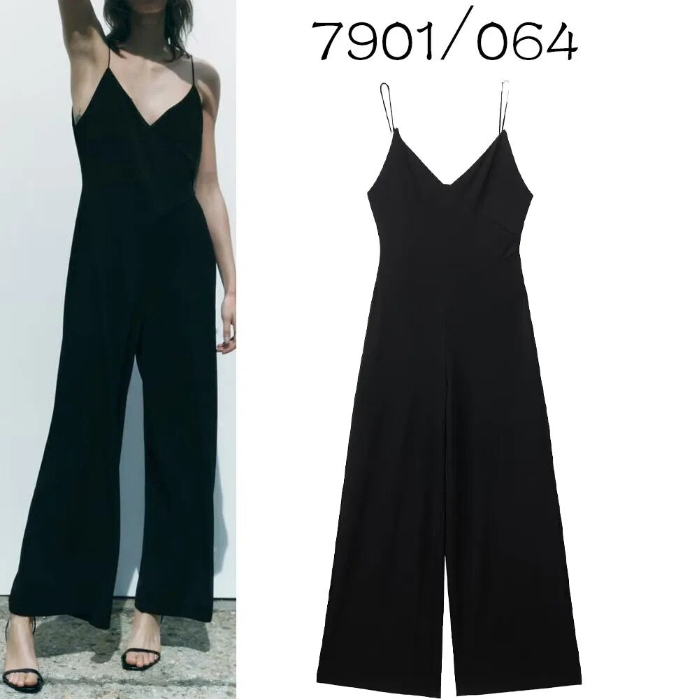 xakxx xakxx- New women's style high-end V-neck black high-waist casual temperament suspender jumpsuit 7901064