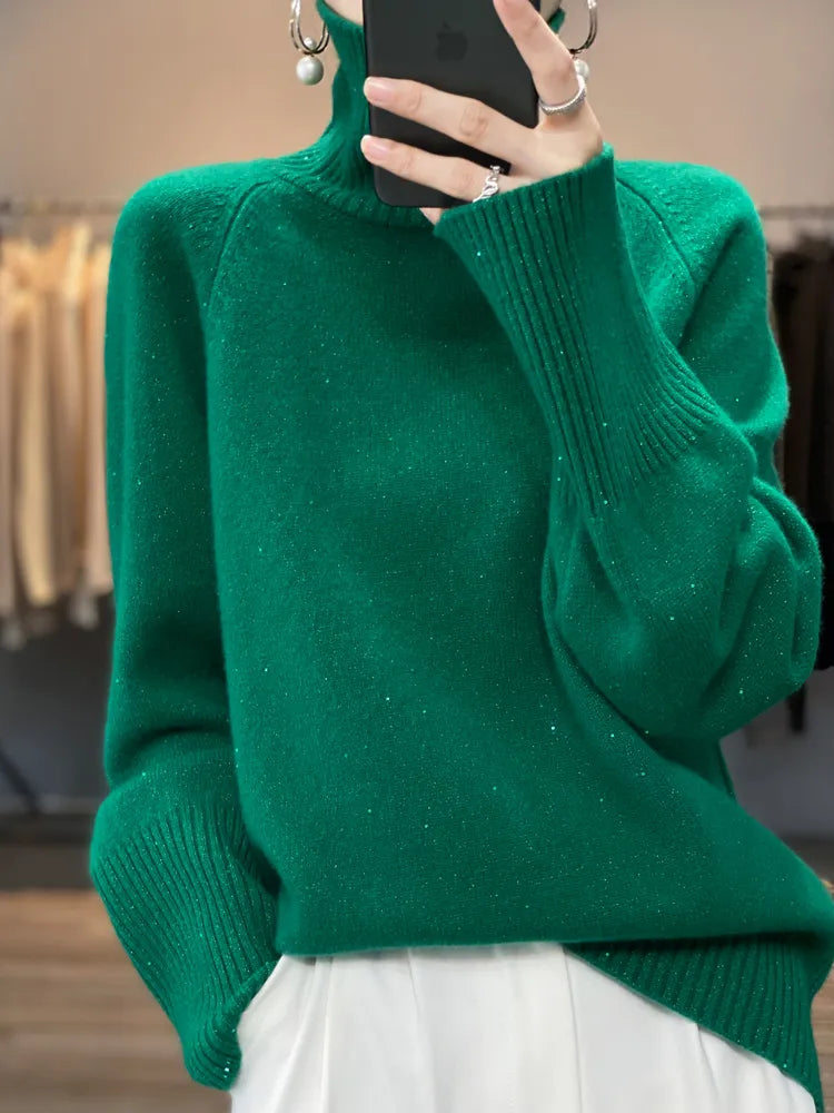 xakxx xakxx-Loose sequined turtleneck 100% cashmere sweater thick sweater female Korean version of winter new wool bottoming sweater