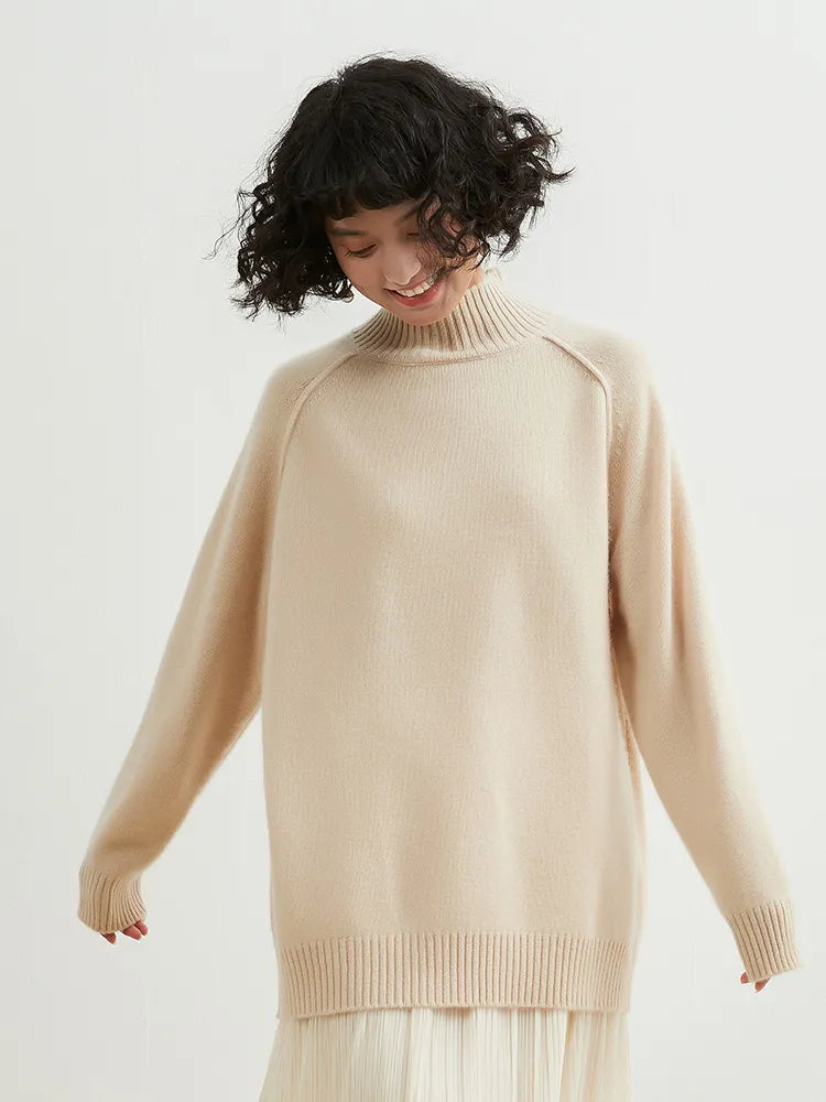 xakxx xakxx-Half-high-necked 100% pure cashmere sweater women's knitted thickened loose bottoming sweater in autumn and winter.