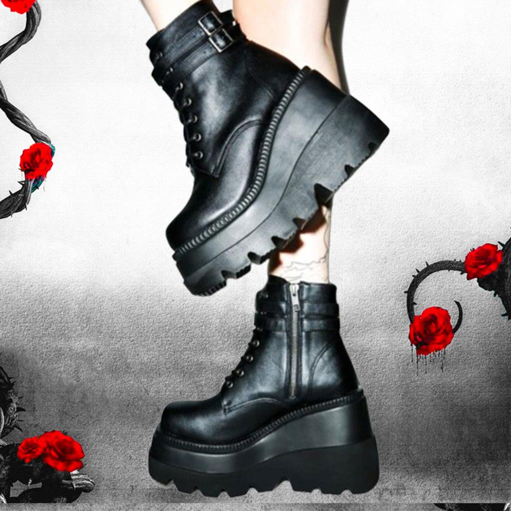 xakxx Halloween Brand Design Big Sizes 43 Platform High Heels Cosplay Fashionable Autumn Winter Wedges Shoes Ankle Boots Women