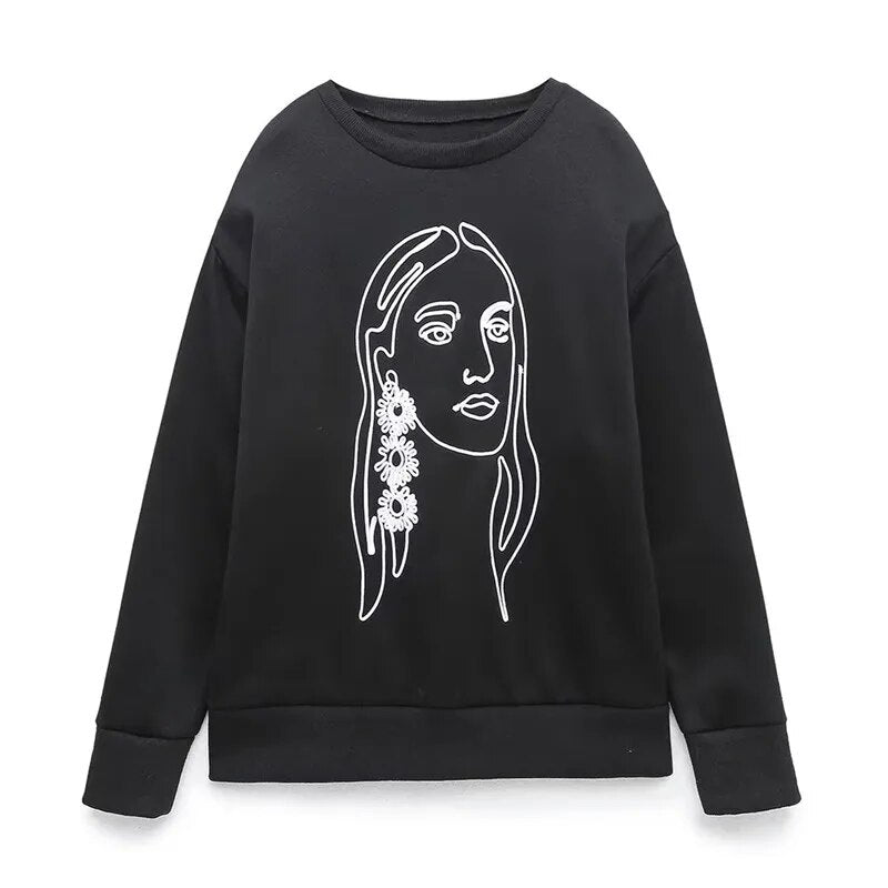 xakxx xakxx - Autumn New Feminine Style Fashion Casual Black Relaxed Versatile Girl Pattern Embroidery Sweater