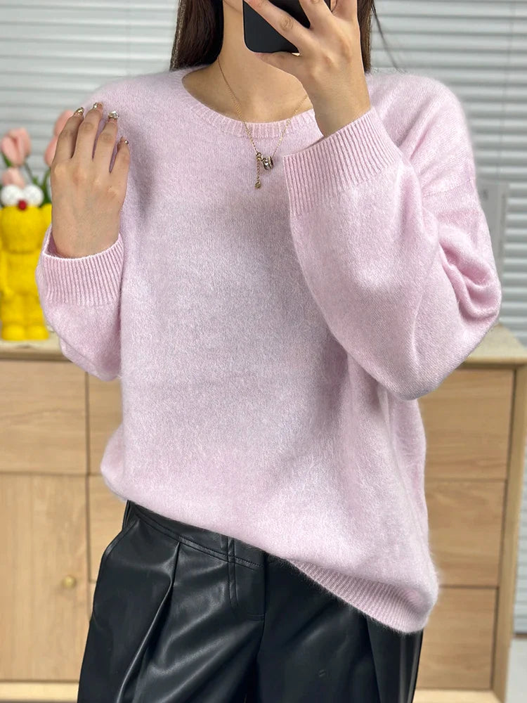 xakxx xakxx-Lazy wind thin ladies napped cashmere sweater soft waxy skin-friendly round neck loose sweater lazy wind sweater