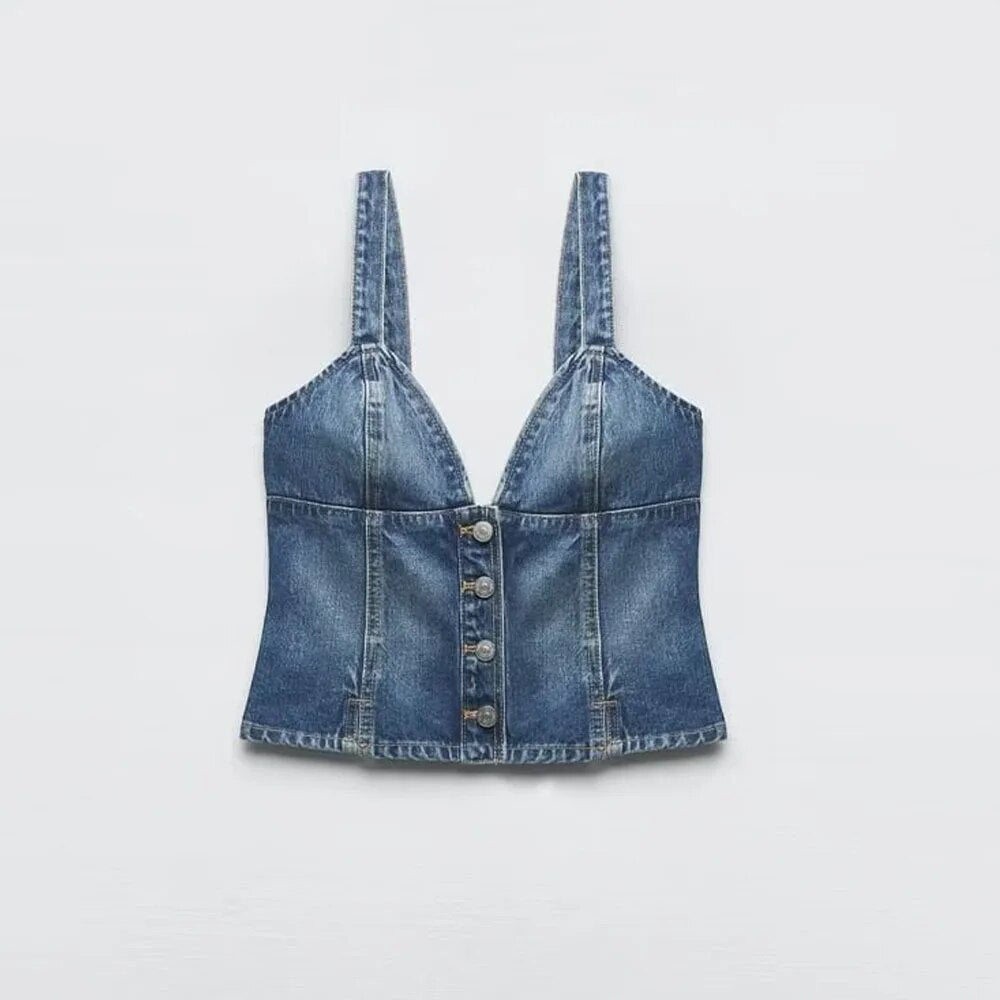 xakxx xakxx - new casual hundred with Ruili thin halter tight sexy heart-shaped collar straps button decorated undershirt denim tops