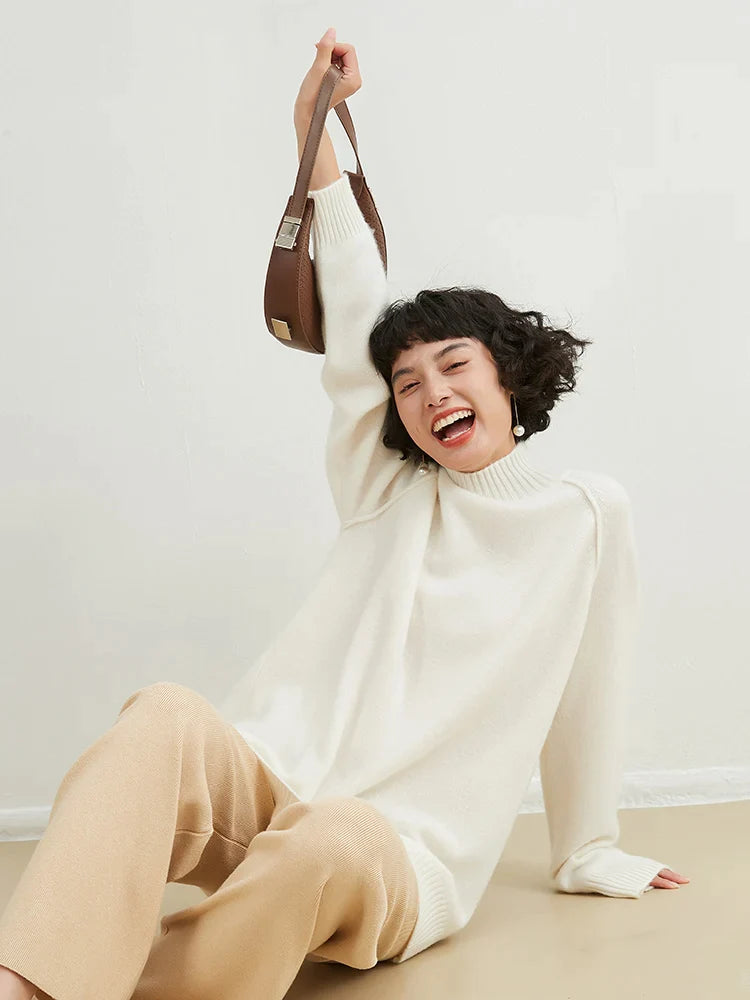 xakxx xakxx-Half-high-necked 100% pure cashmere sweater women's knitted thickened loose bottoming sweater in autumn and winter.