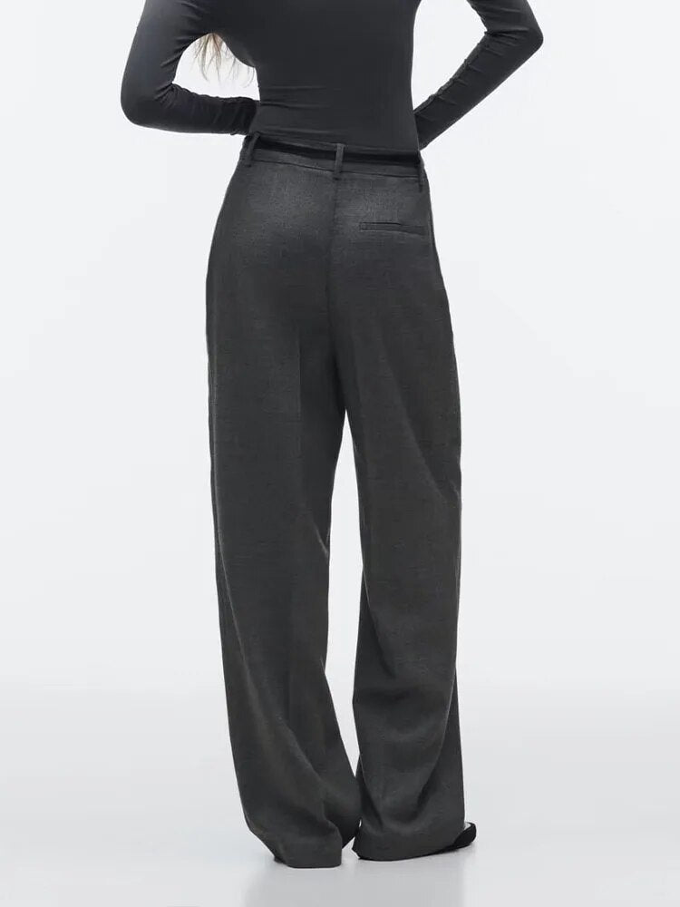 xakxx xakxx- New women's high waist pants with front pleated decoration and front pocket pleated high waist wide leg pants