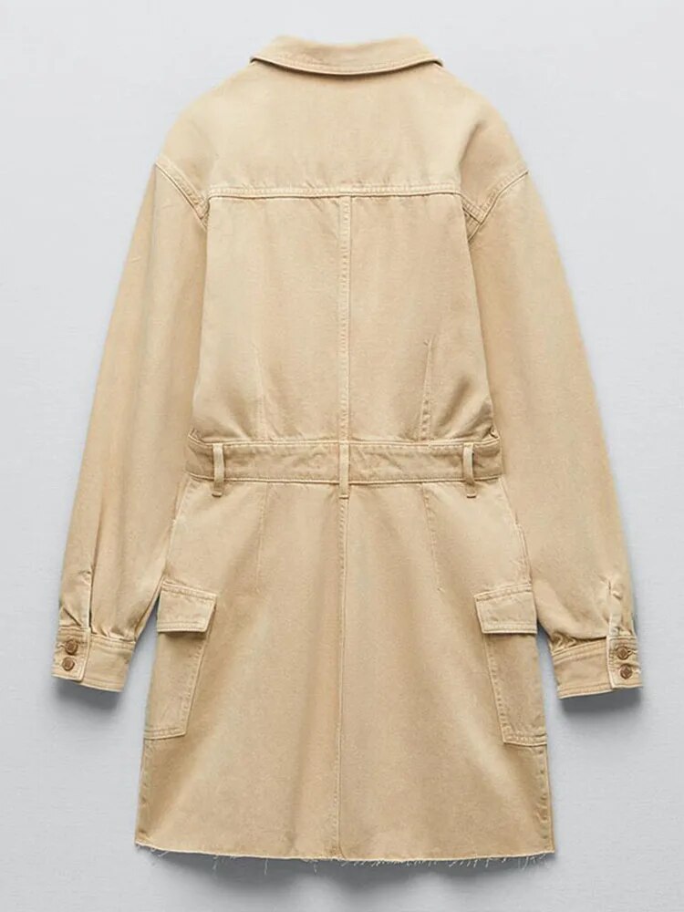 xakxx- new women's sweet and elegant waist-skimming thin denim work models hundred casual lapel dress tide