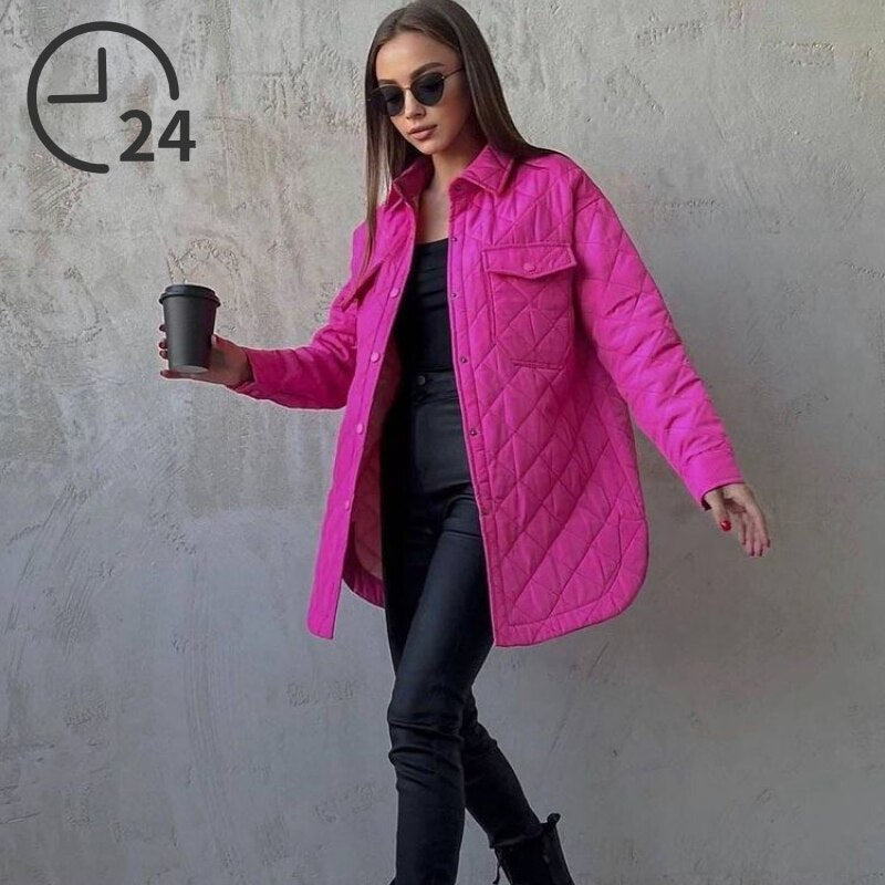 xakxx Women's Winter Jacket New Super Hot Single-breasted Lapel Long Green Loose Warm Plaid Top Casual Streetwear Quilted Coats Female