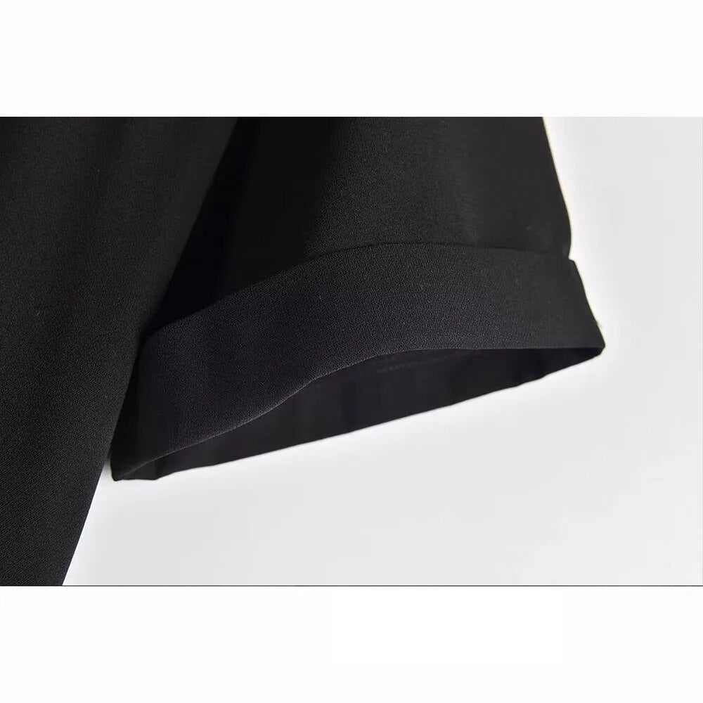 xakxx xakxx - Spring New Women's Front Pocket Stitch Hidden Zipper Closure Black Belt Zipper Polo Short Sleeve Bodysuit