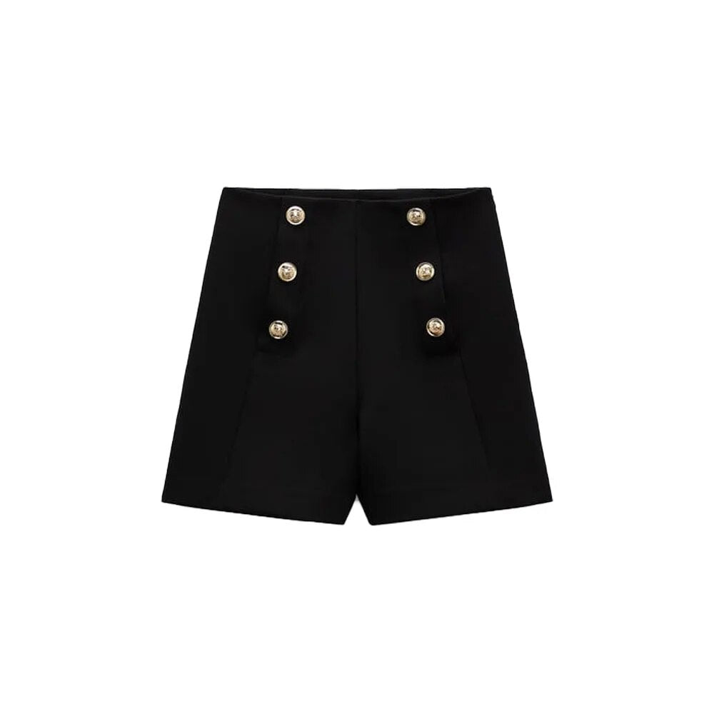 xakxx xakxx - Summer New Fashion Commuting Leisure Temperament Versatile Sweet Pants Gold breasted Casual High Waist A-line Wide Leg Shor