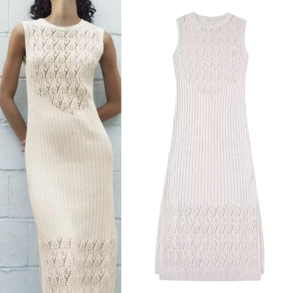 xakxx xakxx - New women's casual temperament fashion elegant sexy Ruili side slit sleeveless round neck knitted dress