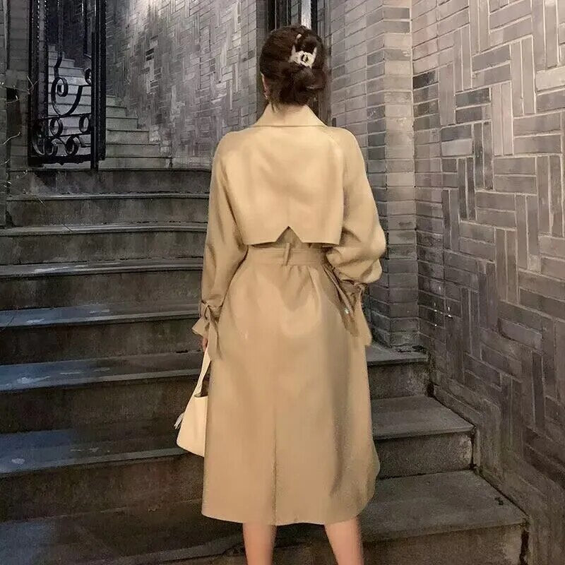 xakxx xakxx-Mid-length Trench Coat Women Windbreaker Spring Autumn Fashion Chic British Style Double Breasted Black Trench Coat