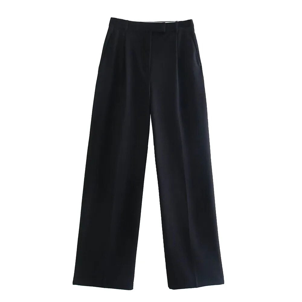 xakxx xakxx- New women's high waist pants with front pleated decoration and front pocket pleated high waist wide leg pants