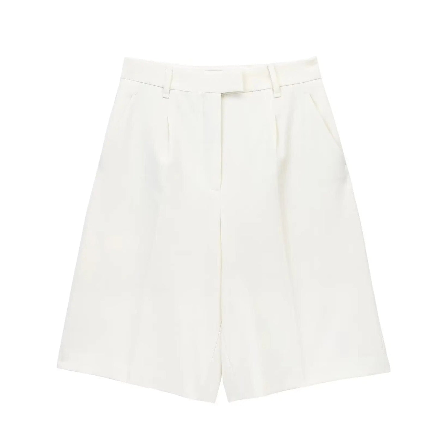 xakxx xakxx - New Women's Style Fashion Casual Front Zipper Button and Metal Hook Button Closed Pleated Design Long Casual Shorts