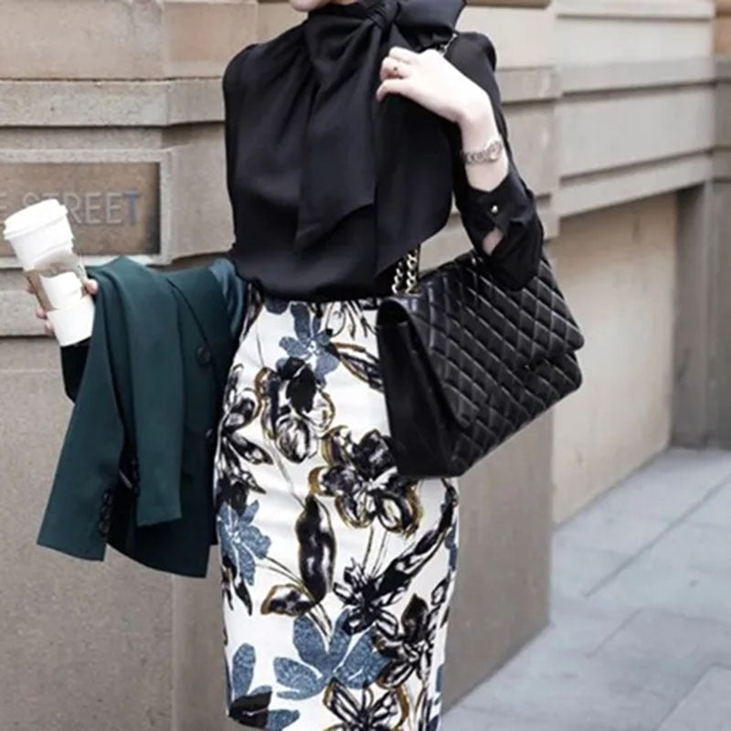 xakxx xakxx Black Friday Korean Women's Chiffon Blouses Autumn New Fashion Bow Long Sleeve Shirt Black White Elegant Streetwear Woman Tops