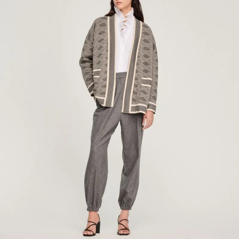 xakxx Women's Cardigan Fall and Winter Female Clothing Elegant Loose Knit Jacket Without Placket