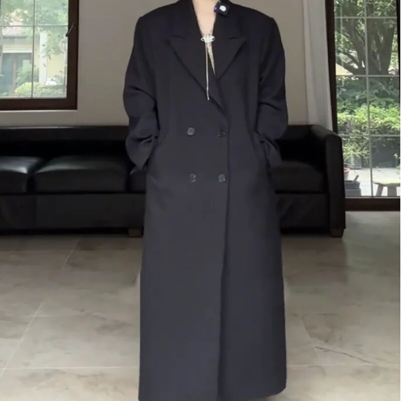 xakxx xakxx-Trench Coat Women Long Windbreaker Autumn Fashion Chic British Style Double Breasted Khaki Trench Coat For Women Plus Size