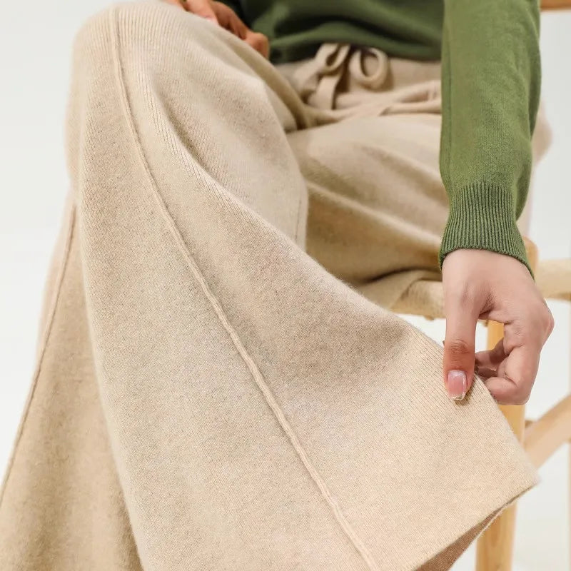 xakxx xakxx-Cashmere-wool wide-leg pants for women wear high-waisted knitted pants outside the thick vertical tube.