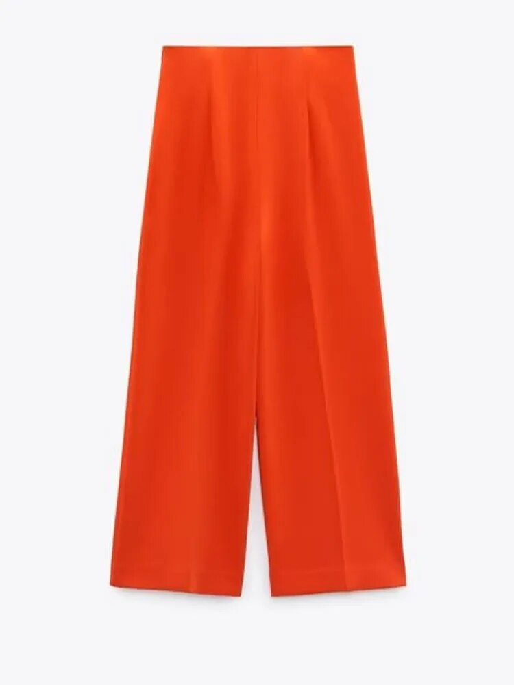 xakxx xakxx- NEW WOMEN'S SEWING DECORATIVE WIDE PANTS WITH HIDDEN ZIP CLOSURE ON SIDE SPLIT SEAMS HIGH WAIST WIDE LEG PANTS