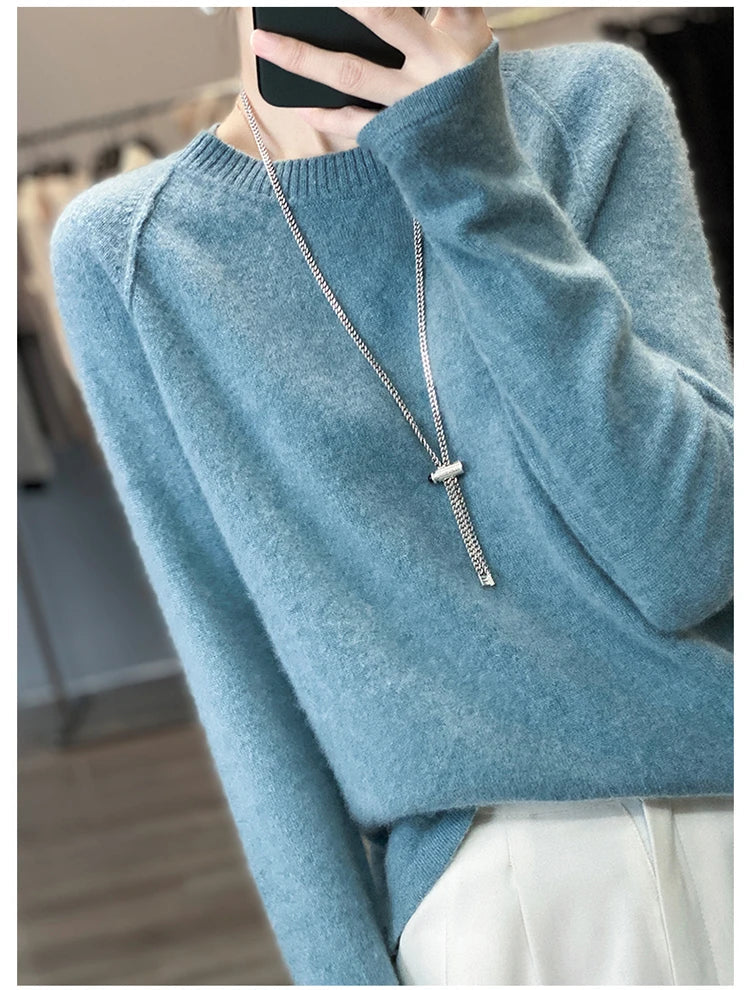 xakxx xakxx-Merino round neck sweater women's 100 pure wool bottoming shirt new winter loose knitted cashmere sweater
