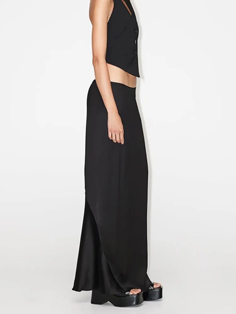 xakxx- Autumn new women's clothing Temperament fashion casual character meets silk satin texture high waist dress