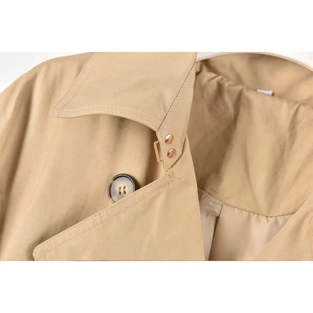 xakxx xakxx- Spring New Women's Double breasted front with metal hook closure. Pleated polo trench coat