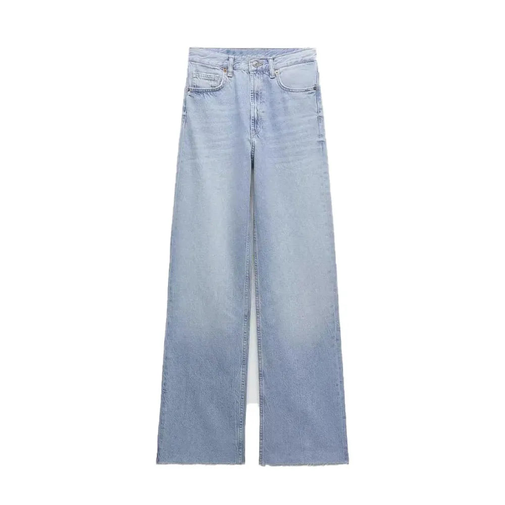 xakxx xakxx- New Women's Extra Long Wide Leg Zipper and Metal Button Closure High Waist Casual Wide Leg Jeans