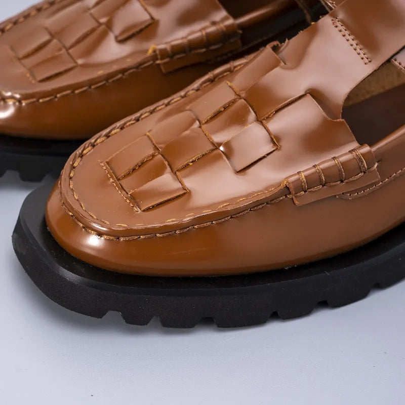 xakxx Vintage Leather Woven Mary Jane Shoes for Women Female Sneakers Ladies on Offer