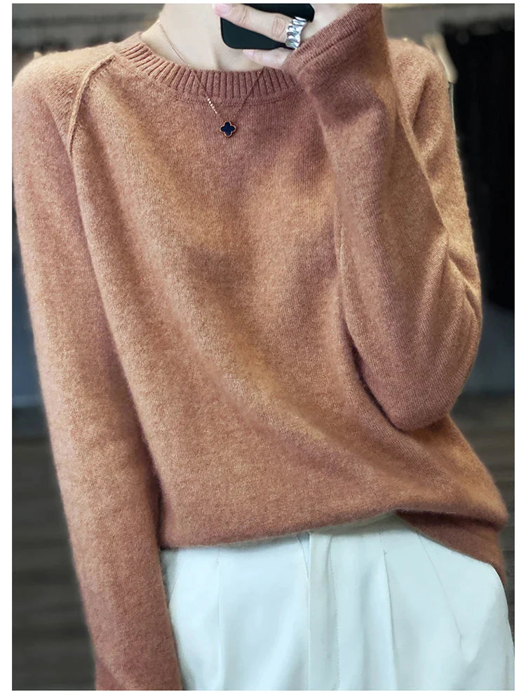 xakxx xakxx-Merino round neck sweater women's 100 pure wool bottoming shirt new winter loose knitted cashmere sweater