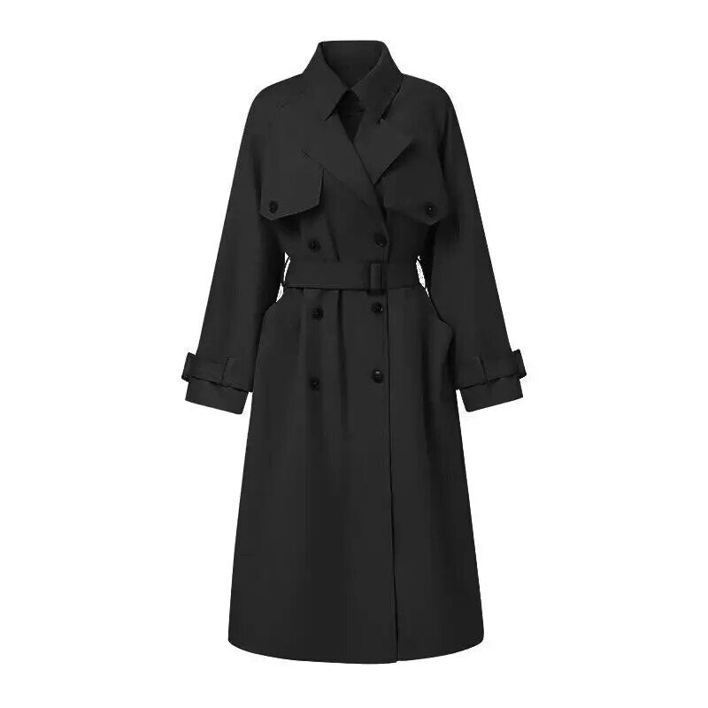 xakxx xakxx-Mid-length Trench Coat Women Windbreaker Spring Autumn Fashion Chic British Style Double Breasted Black Trench Coat