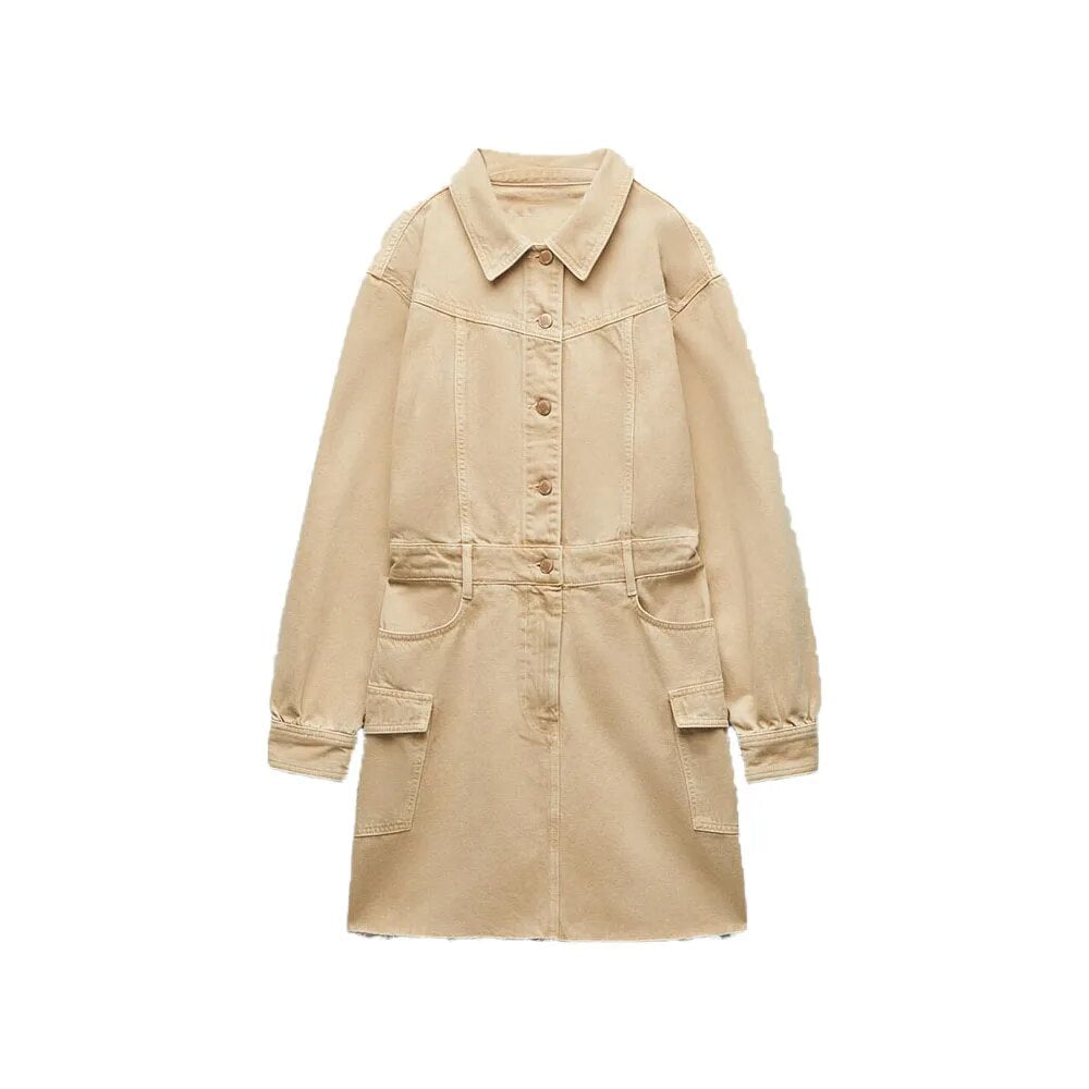 xakxx- new women's sweet and elegant waist-skimming thin denim work models hundred casual lapel dress tide