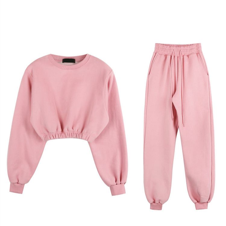 xakxx Women Pullover Hoodies Sweatshirts Suit Winter Spring Solid Casual Tracksuit Fleece 2 Pieces Set Sweatpants Quality Outfits