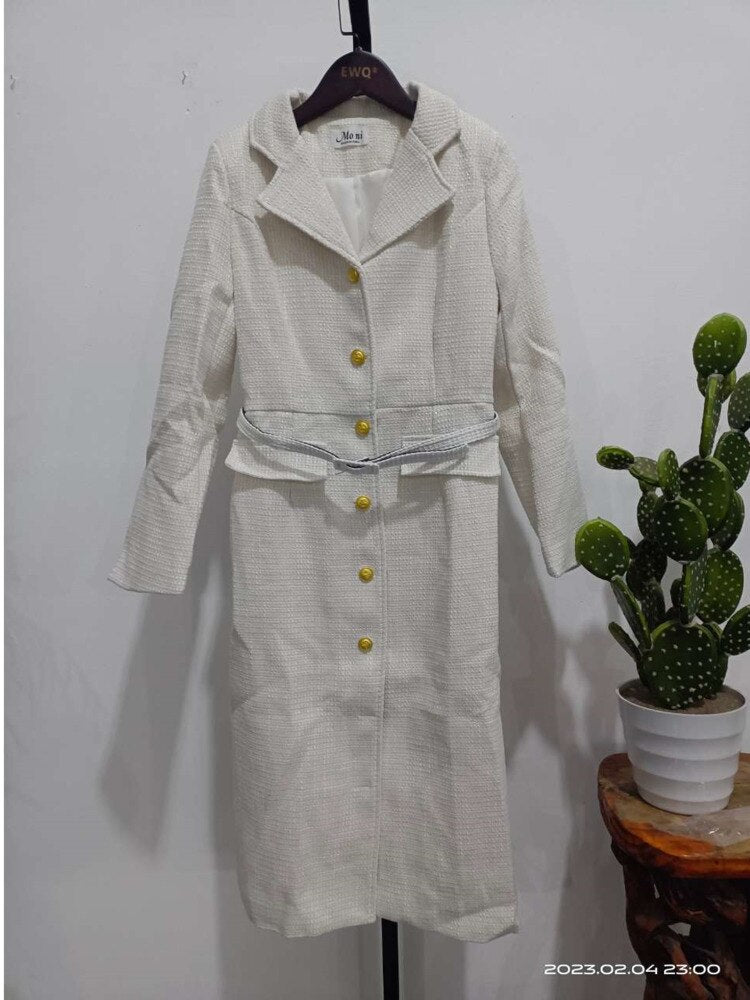 xakxx Women Beautiful Women Clothes Lace-up Waist Office Lady Ladies Tweed Dress Spring Sweet Notched Collar Slim Dresses