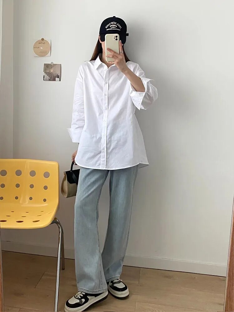 xakxx xakxx - New Women's temperament fashion casual casual sexy white backless design lapel long-sleeved poplin shirt