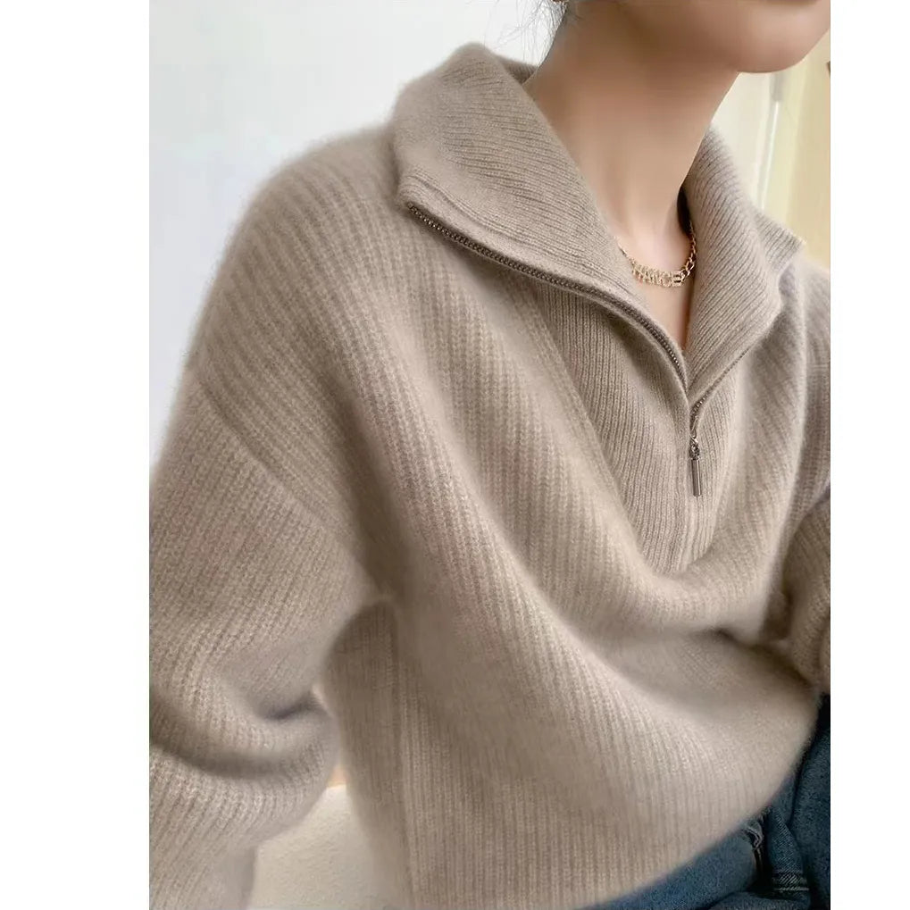 xakxx xakxx-Autumn and winter new semi-zipper cashmere vertical lapel thick sweater women lazy cashmere sweater