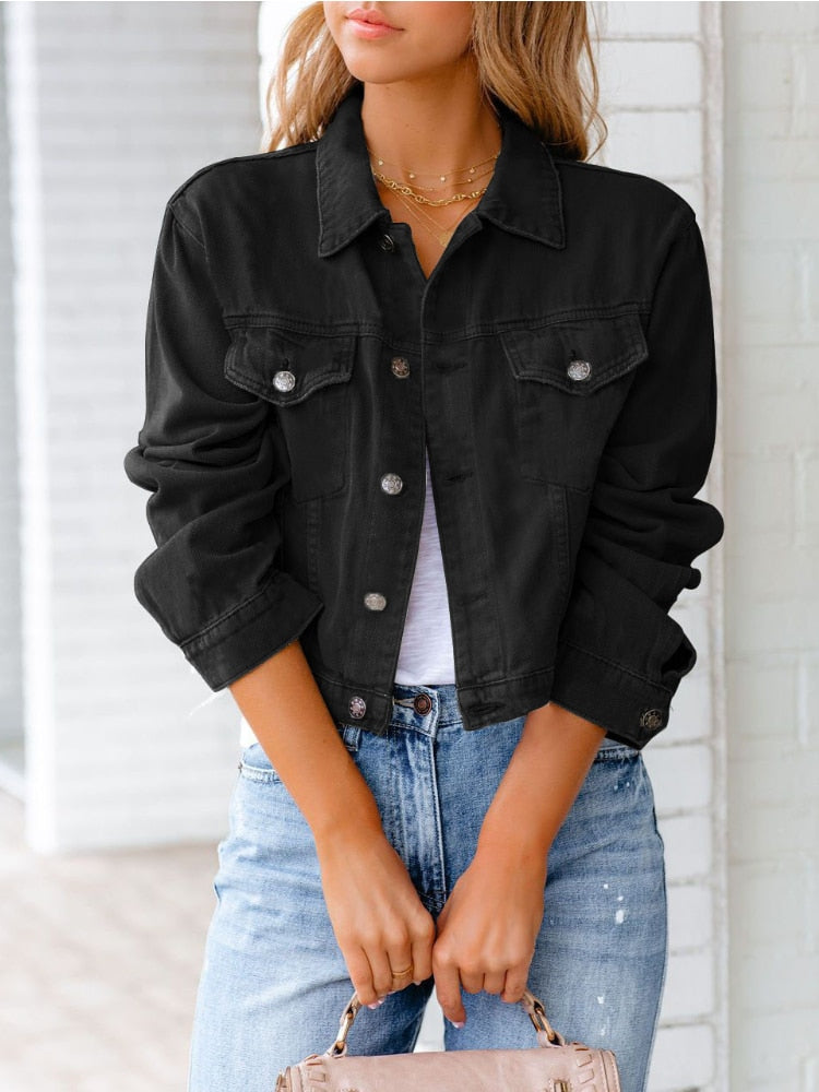 xakxx New Women's Denim Jacket Long Sleeve Loose Streetwear Blue Jacket Autumn Fashion Casual Office Lady Korean Ladies Coat Oversize