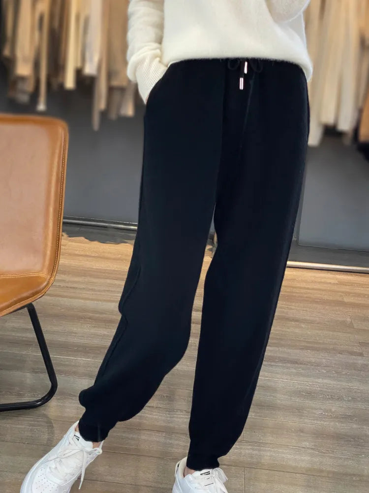 xakxx xakxx-Fall/winter 100% pure wool padded feet tied radish pants knitted cashmere pants warm plus size